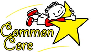 Common Core - Cartoon drawing of a smiling child holding onto a five-point shooting star.
