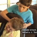 photo of boy harrassing another boy on a bus