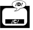 Spanish described and captioned icon, a rectangle in the shape of a tv screen with a C for caption in a small black rectangle on the screen, and a D in a word balloon. Both have Spanish exclamation points before and after the letter.