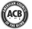 American Council of the Blind logo, a black circle with ACB in the center