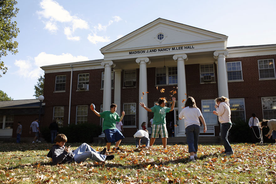 Middle school students play outside at the Kentucky School for the Deaf.