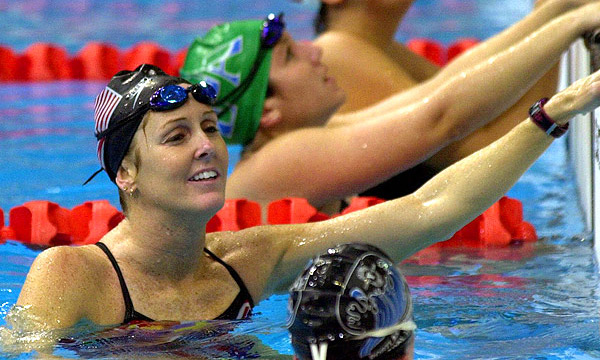 Trischa Zorn smiles while in a swimming pool at the Paralympics.