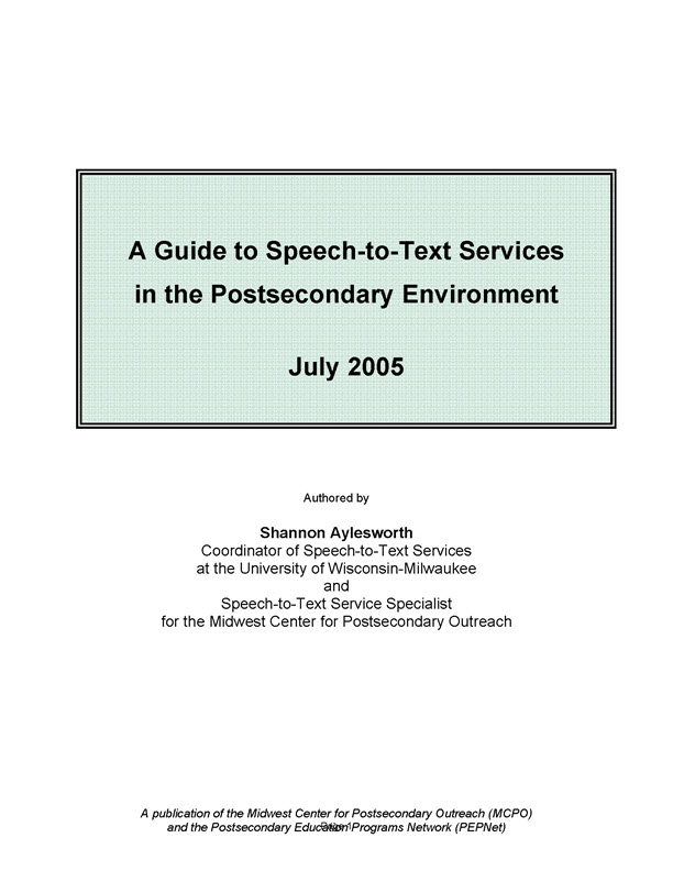 Guide to Speech-to-Text Services in Postsecondary Environment