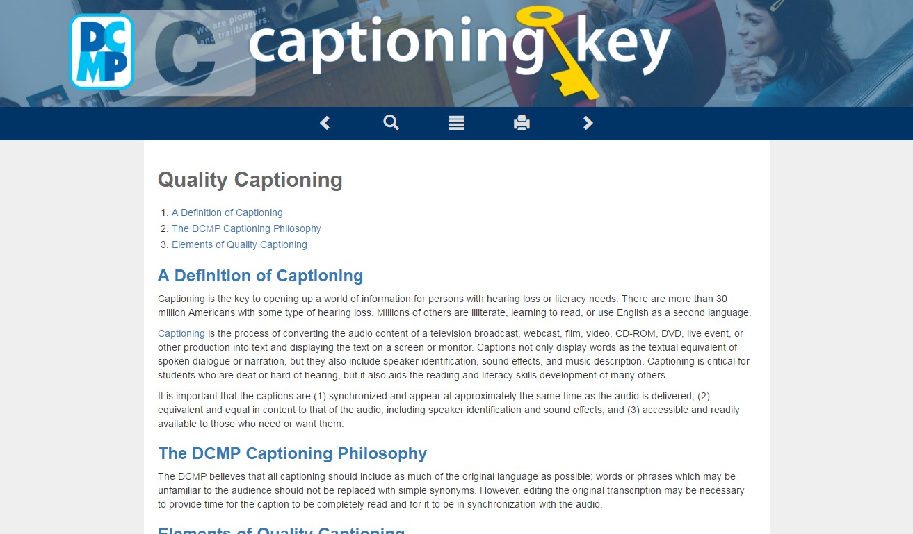 Screen capture of the Captioning Key.