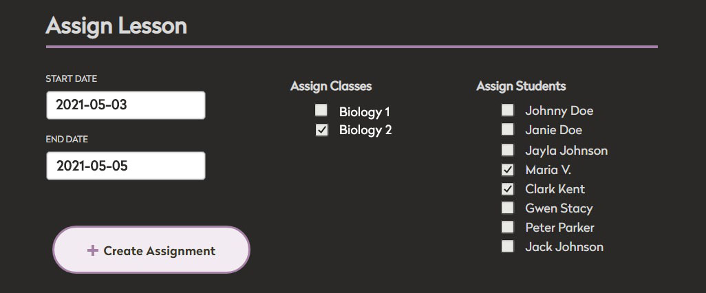 assign lessons