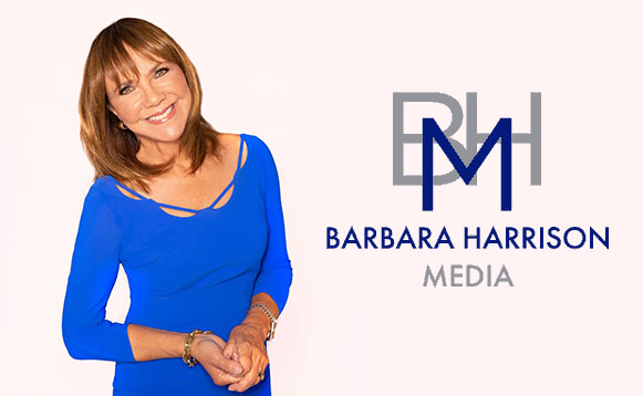 Barbara Harrison smiles and wears a blue dress. Text: Barbara Harrison Media