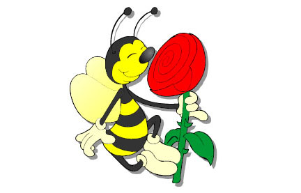 Cartoon of a bee smelling a flower.