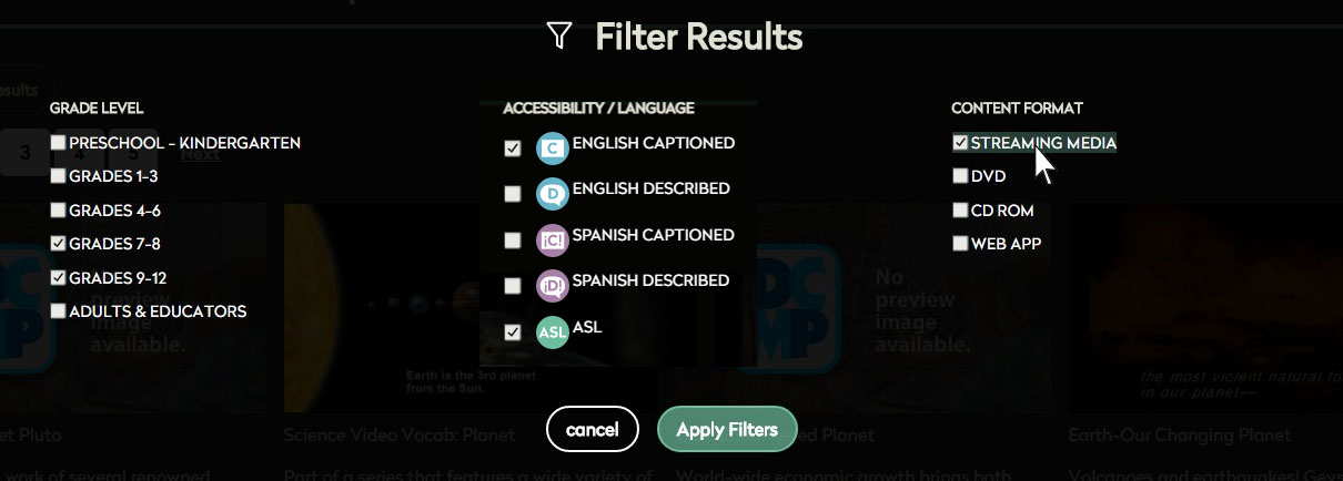 filter results