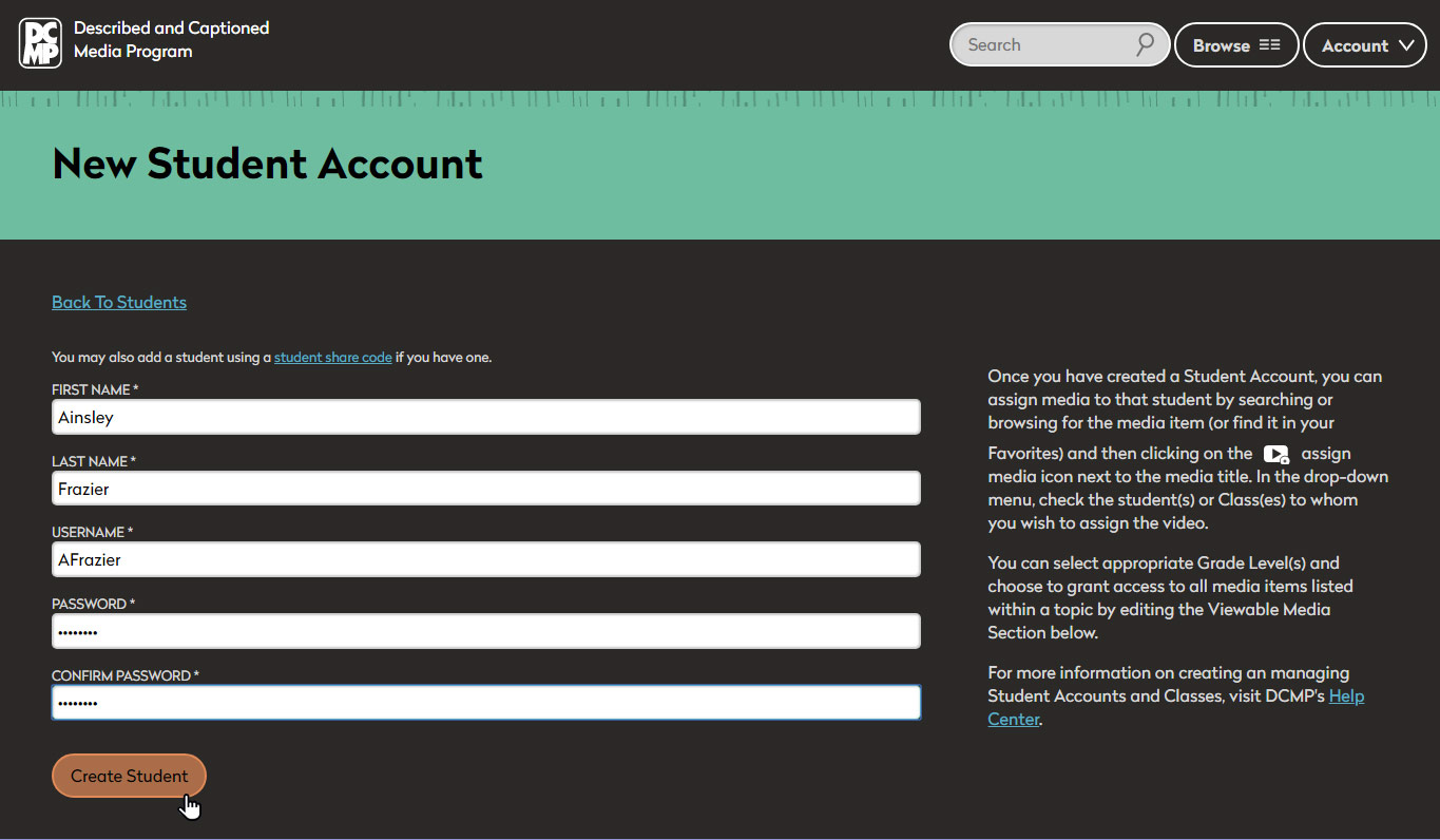 Create a Student Account