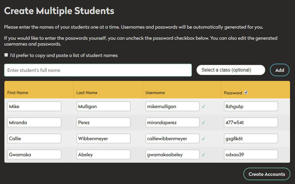 create multiple students