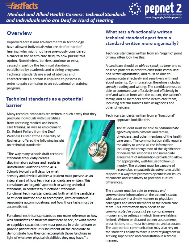 Image from: Medical and Allied Health Careers: Technical Standards and Individuals who are Deaf or Hard of Hearing