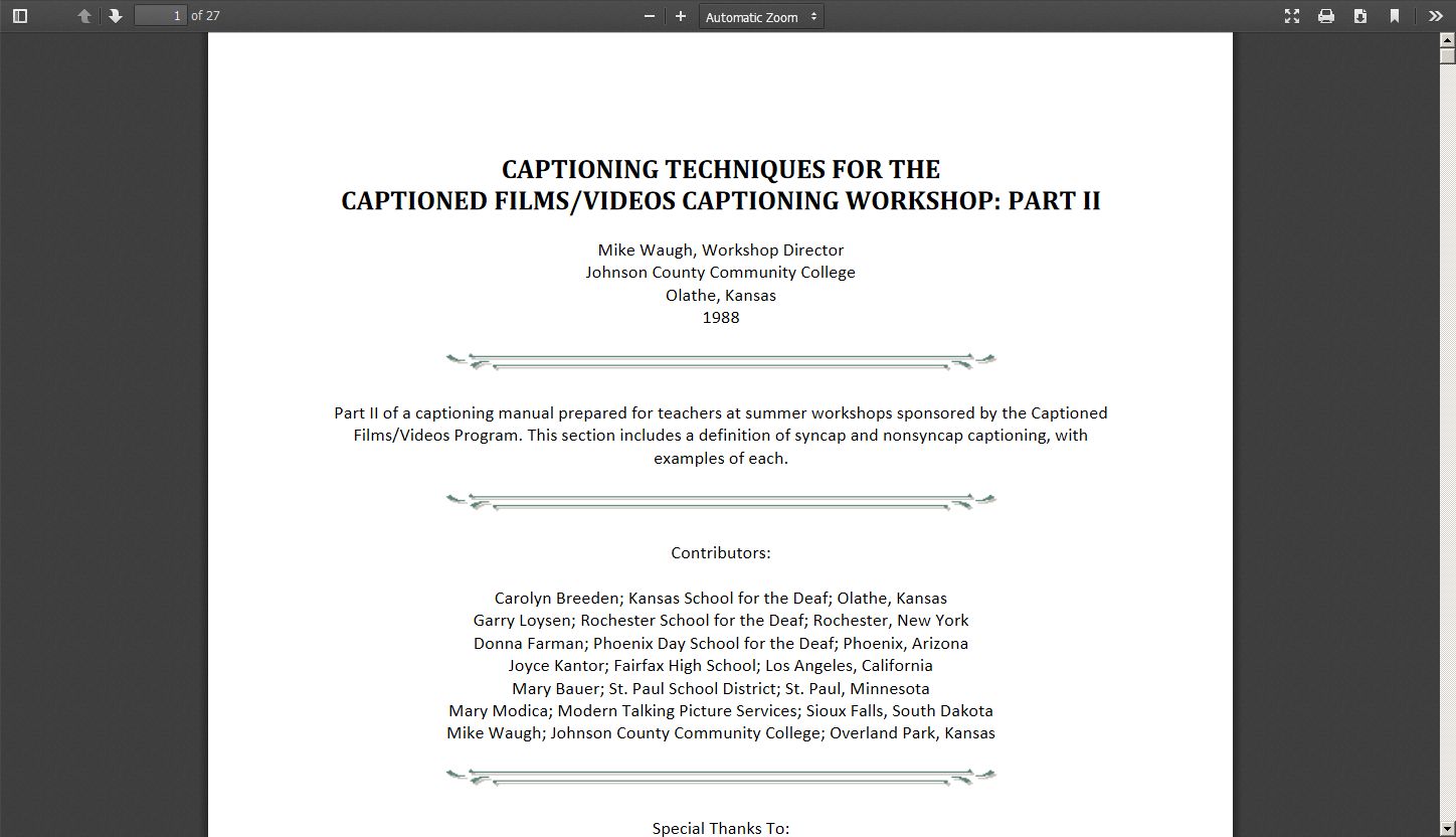 Captioning Techniques for the Captioned Films/Videos Captioning Workshop: Part II
