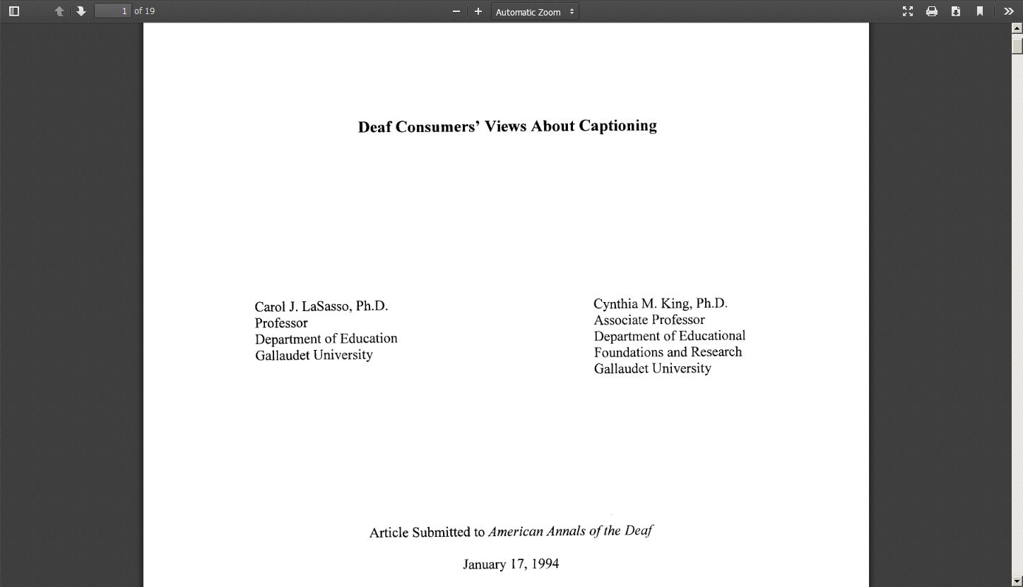 Deaf Consumers' Views About Captioning