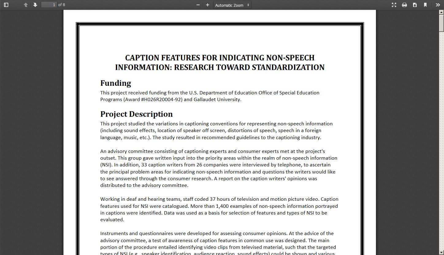 Caption Features for Indicating Non-speech Information: Research Toward Standardization