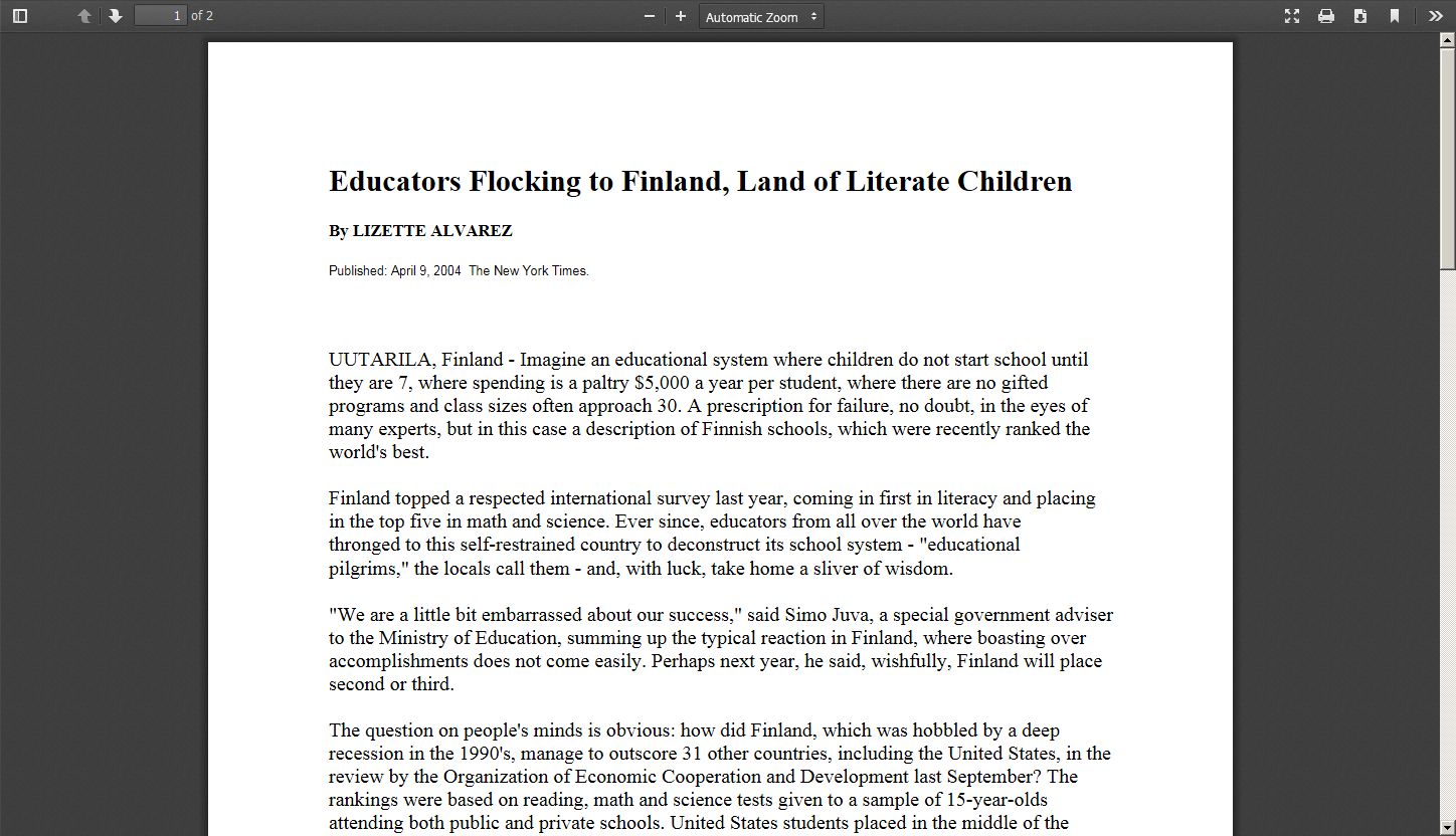 Image from: Educators Flocking to Finland, Land of Literate Children