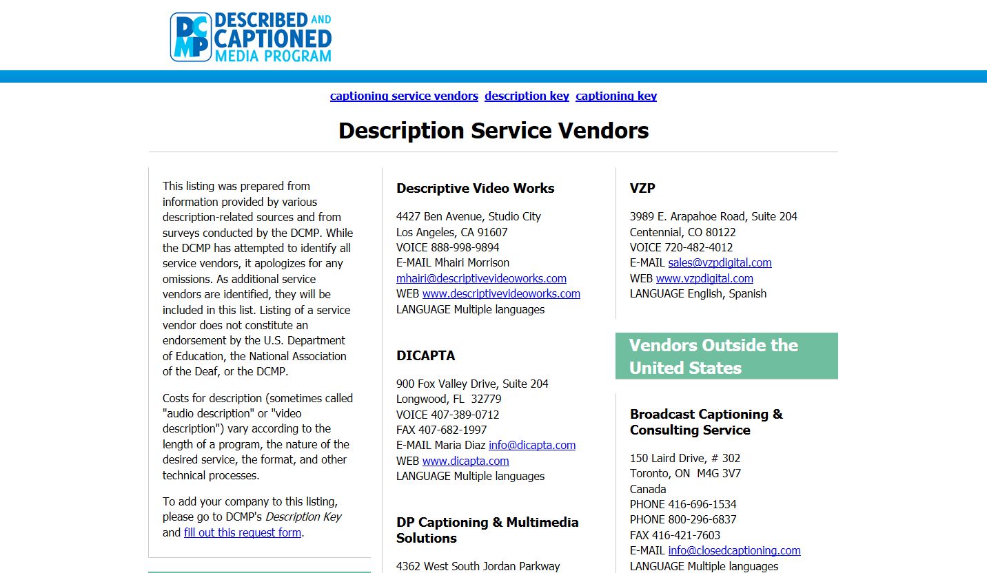 Description Service Vendors