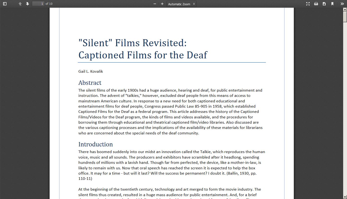 "Silent Films" Revisited: Captioned Films for the Deaf