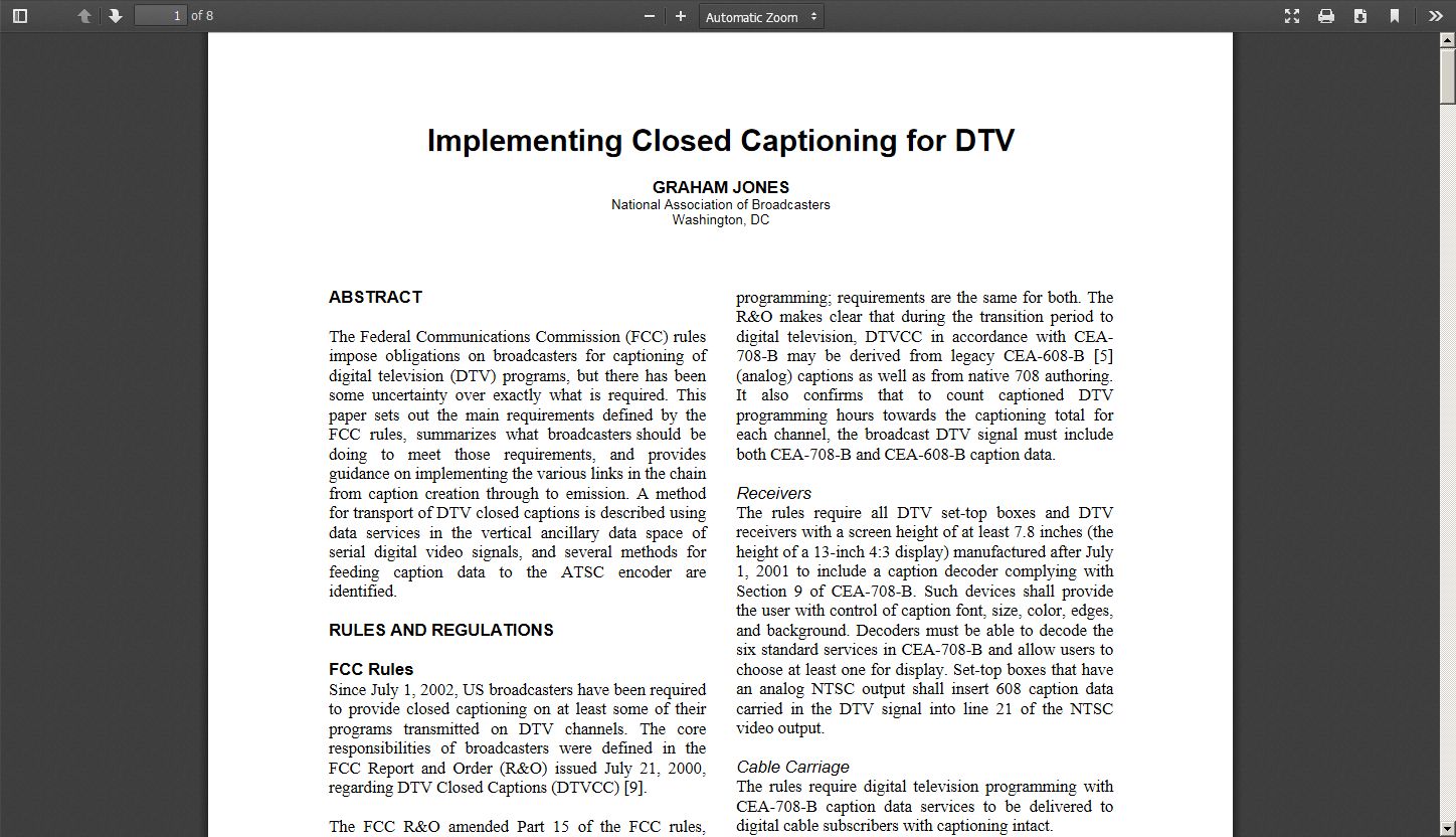 Implementing Closed Captioning for DTV