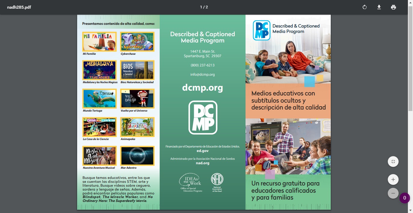 Image from: Described and Captioned Media Program Spanish Brochure