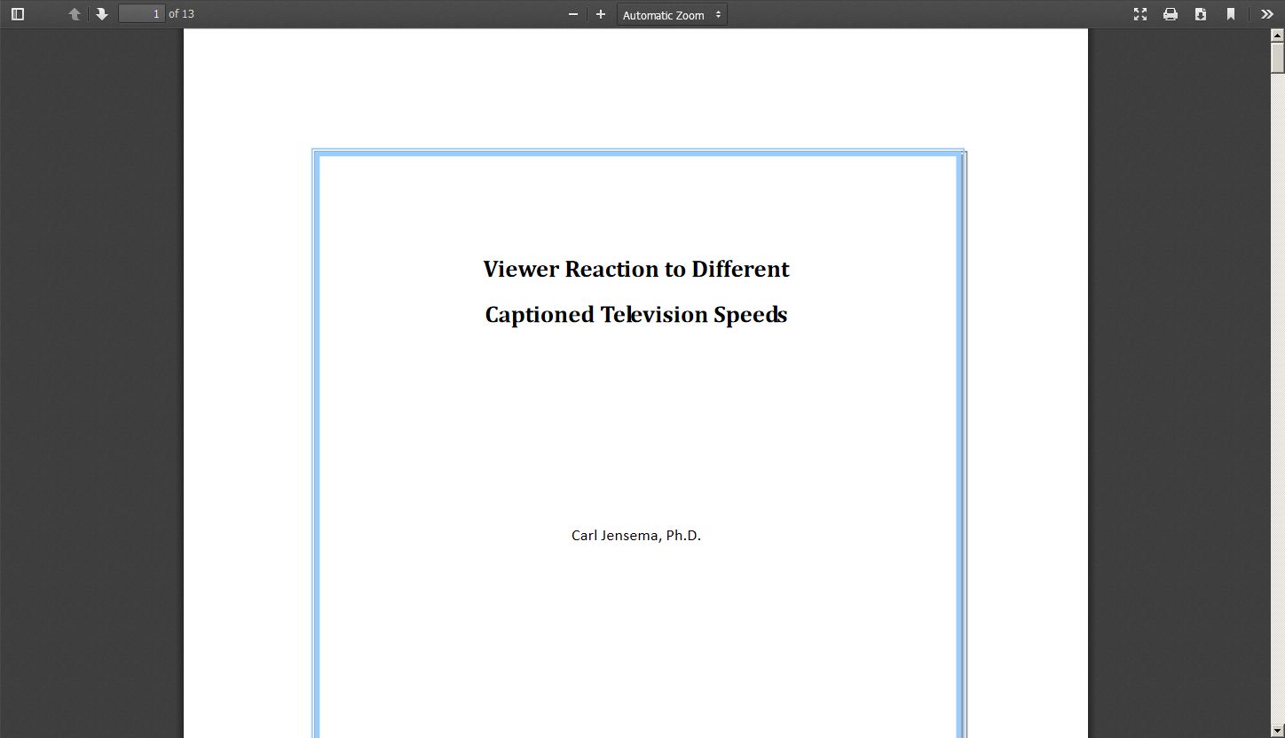 Viewer Reaction To Different Captioned Television Speeds