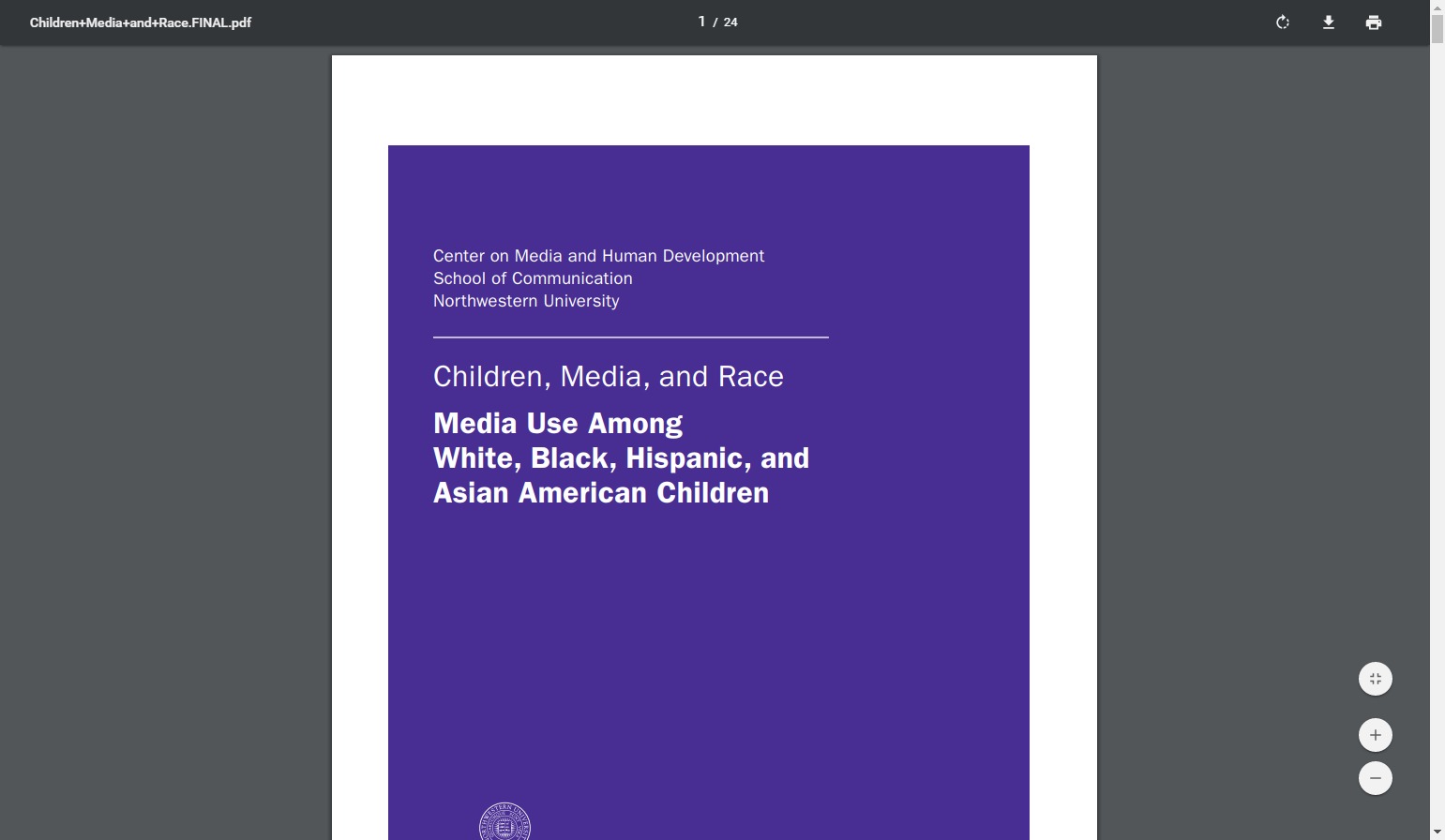 Children, Media, and Race: Media Use Among White, Black, Hispanic, and Asian American Children