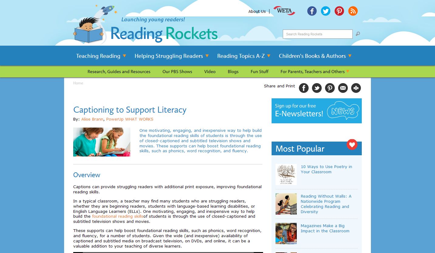 Captioned Media: Literacy Support for Diverse Learners