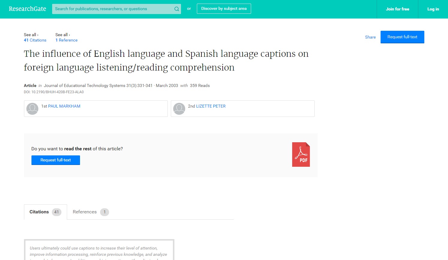 The Influence of English Language and Spanish Language Captions on Foreign Language Listening/Reading Comprehension