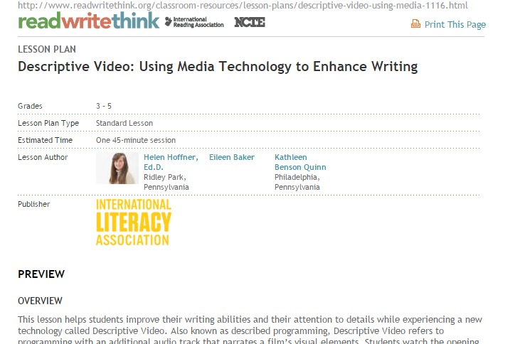 Image from: Descriptive Video: Using Media Technology to Enhance Writing