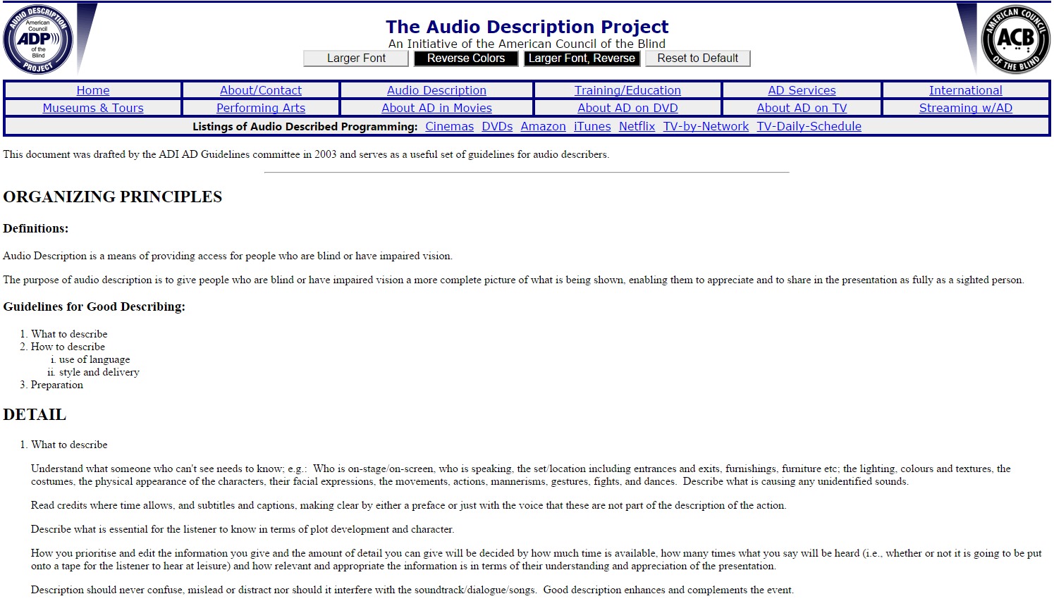 The ACB Audio Description Project Guidelines