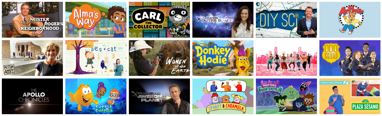 Several thumbnail images of educational television series.