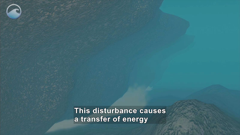 Aerial view of the ocean. Caption: This disturbance causes a transfer of energy