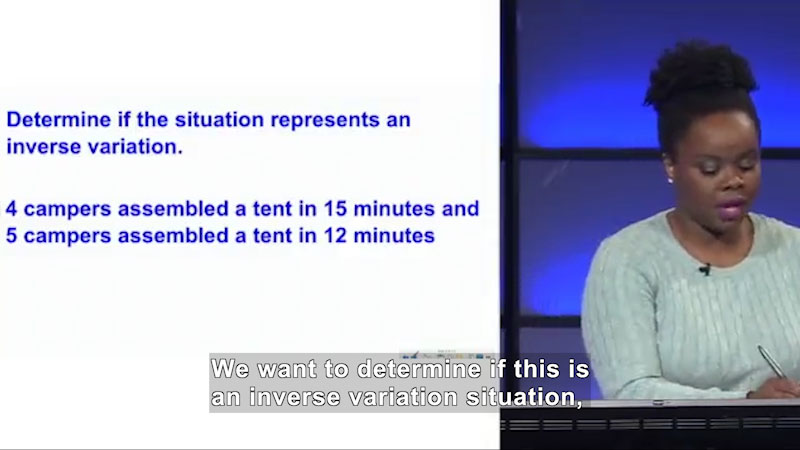 Still image from Welcome to Algebra I: Determining if an Inverse Variation Exists