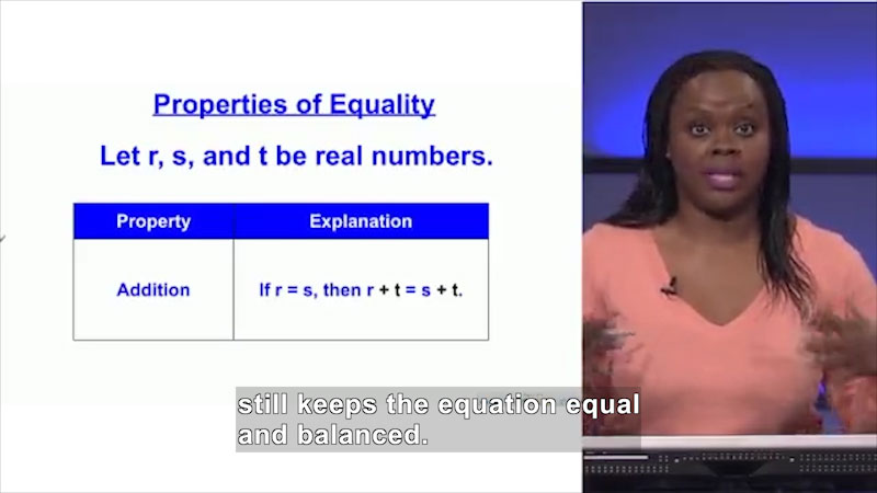 Still image from Welcome to Algebra I: Properties of Equality
