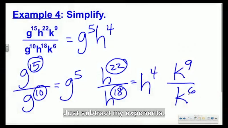 Still image from Welcome to Algebra I: Quotient of Powers