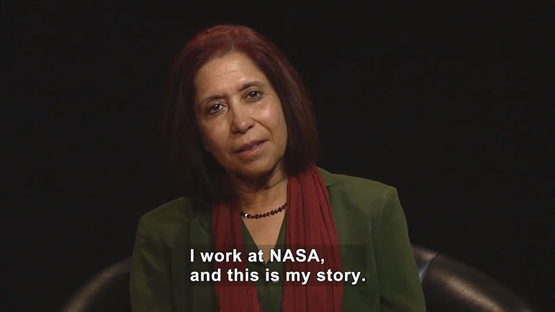 Woman speaking. Caption: I work at NASA, and this is my story.