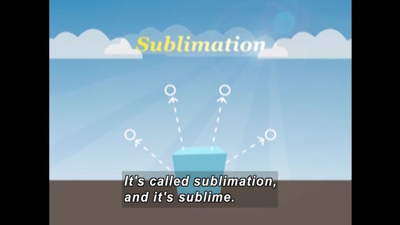 Cube with round objects moving away from it. Sublimation. Caption: It's called sublimation and it's sublime.