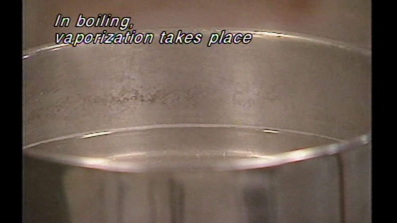 Closeup of water in a glass. Caption: In boiling, vaporization takes place