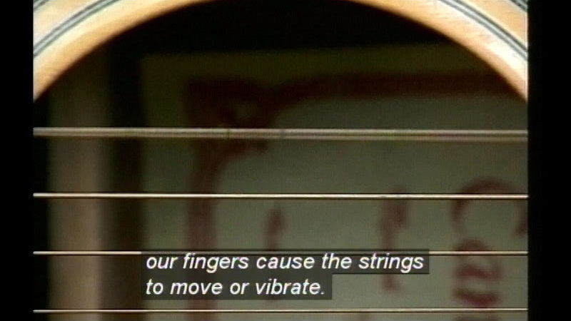 Parallel strings with the top one vibrating. Caption: our fingers cause the strings to move or vibrate.