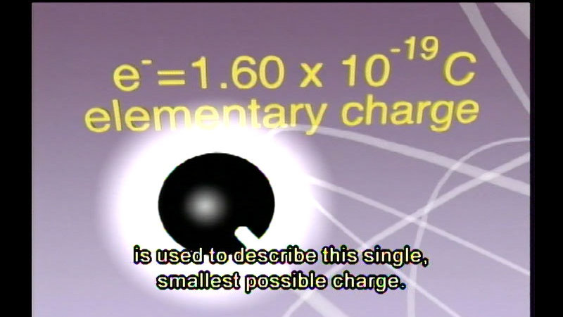 e-= 1.60 x 10-19C elementary charge. Caption: is used to describe this single, smallest possible charge.