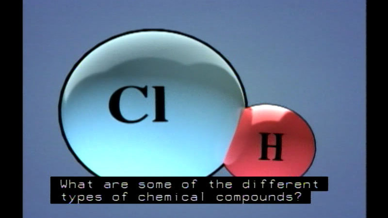 Chlorine and hydrogen atoms joined. Caption: What are some of the different types of chemical compounds?