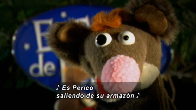 Face of puppet. Spanish captions.