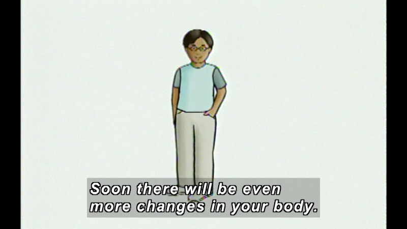 Illustration of a pre-teen boy. Caption: Soon there will be even more changes in your body.