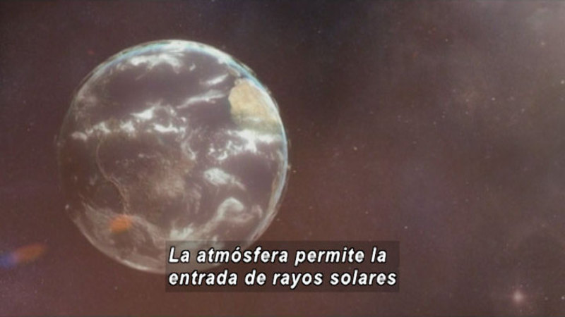 Planet Earth as seen from space. Spanish captions.