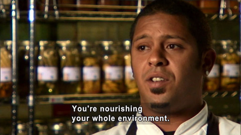 Person speaking. Caption: You're nourishing your whole environment.