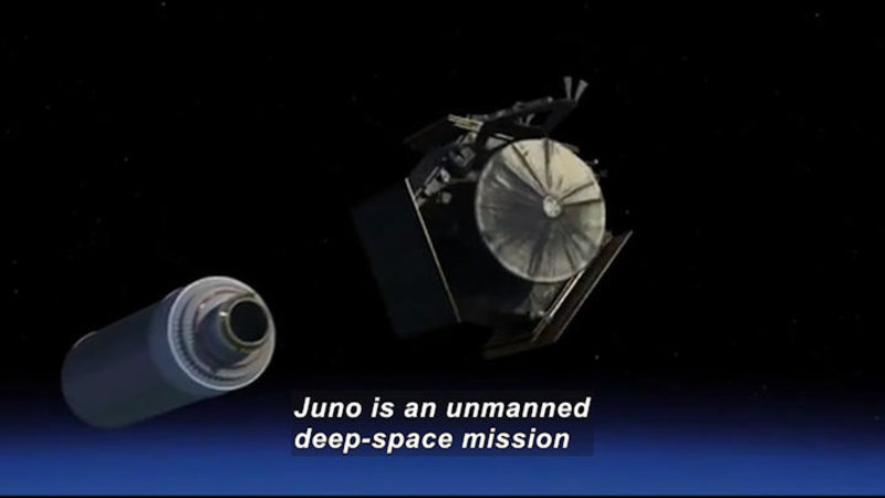 Illustration image of a satellite. Caption: Juno is an unmanned deep-space mission